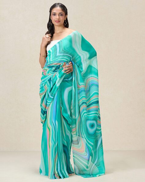 Buy Navyasa By Liva Purple Crepe Geometric Print Saree with Unstitched  Blouse online