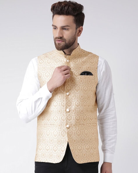 Buy Men Red Textured Nehru Jacket Online - 440526 | Peter England