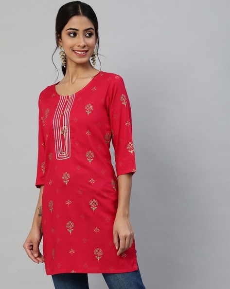 Straight 3/4th Sleeve Round Neck Designer Embroidered With Handwork Rayon  Kurti, Wash Care: Handwash at Rs 750 in Jaipur