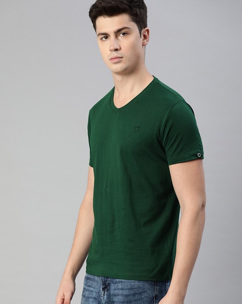 Green v neck t shirt mens best sale