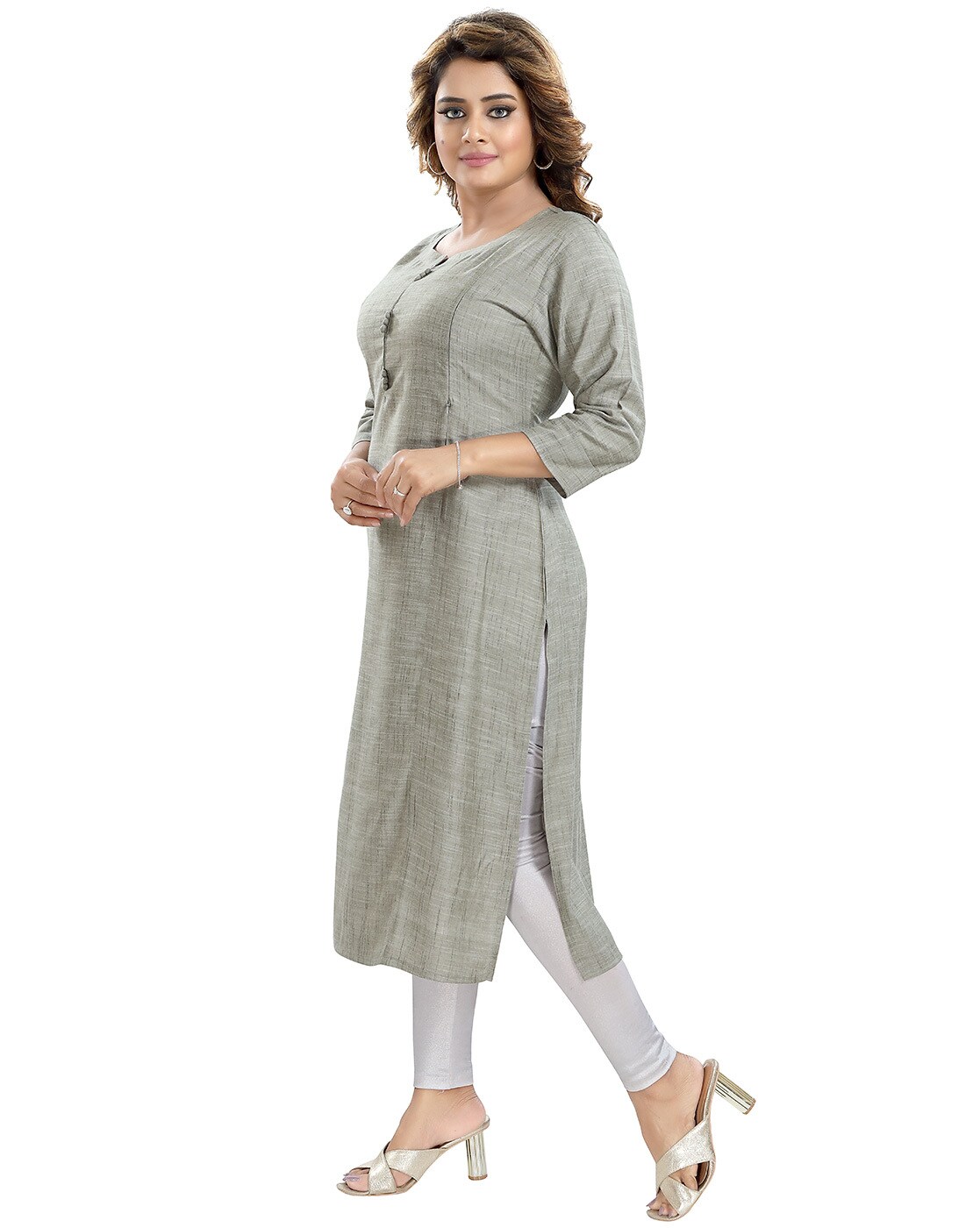 Elegant Grey Nayra Cut Kurti Dress: Cotton with Delicate Embroidery | Kiana  Fashion