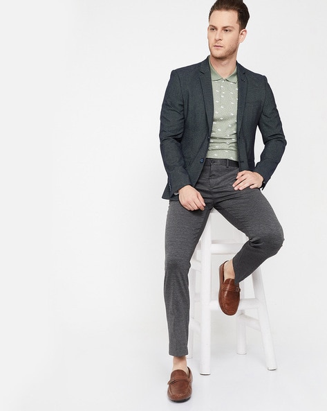 Buy Men Grey Slim Fit Textured Business Casual Trousers Online - 430909 |  Allen Solly