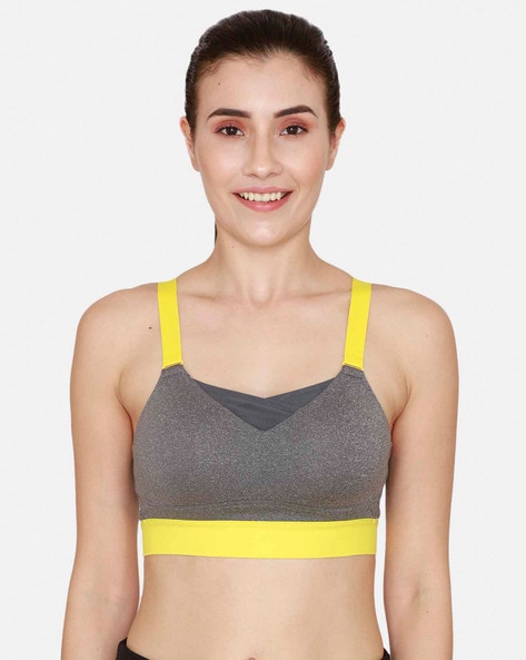 Heathered Sports Bra with Contrast Straps