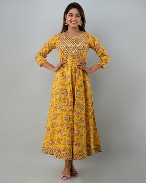 Buy Peach Embroidered Cotton Fit and Flare Dress Online at Rs.1439 | Libas