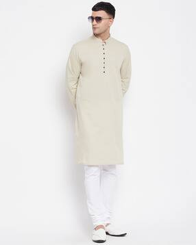 even Cotton Long Kurta with Band Collar-picture-11