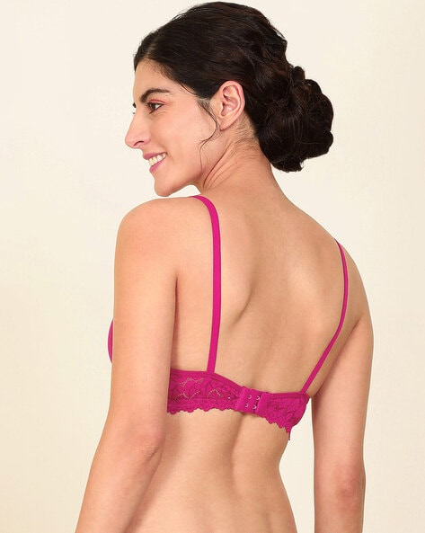 Lace Non-Padded Bra with Floral Applique