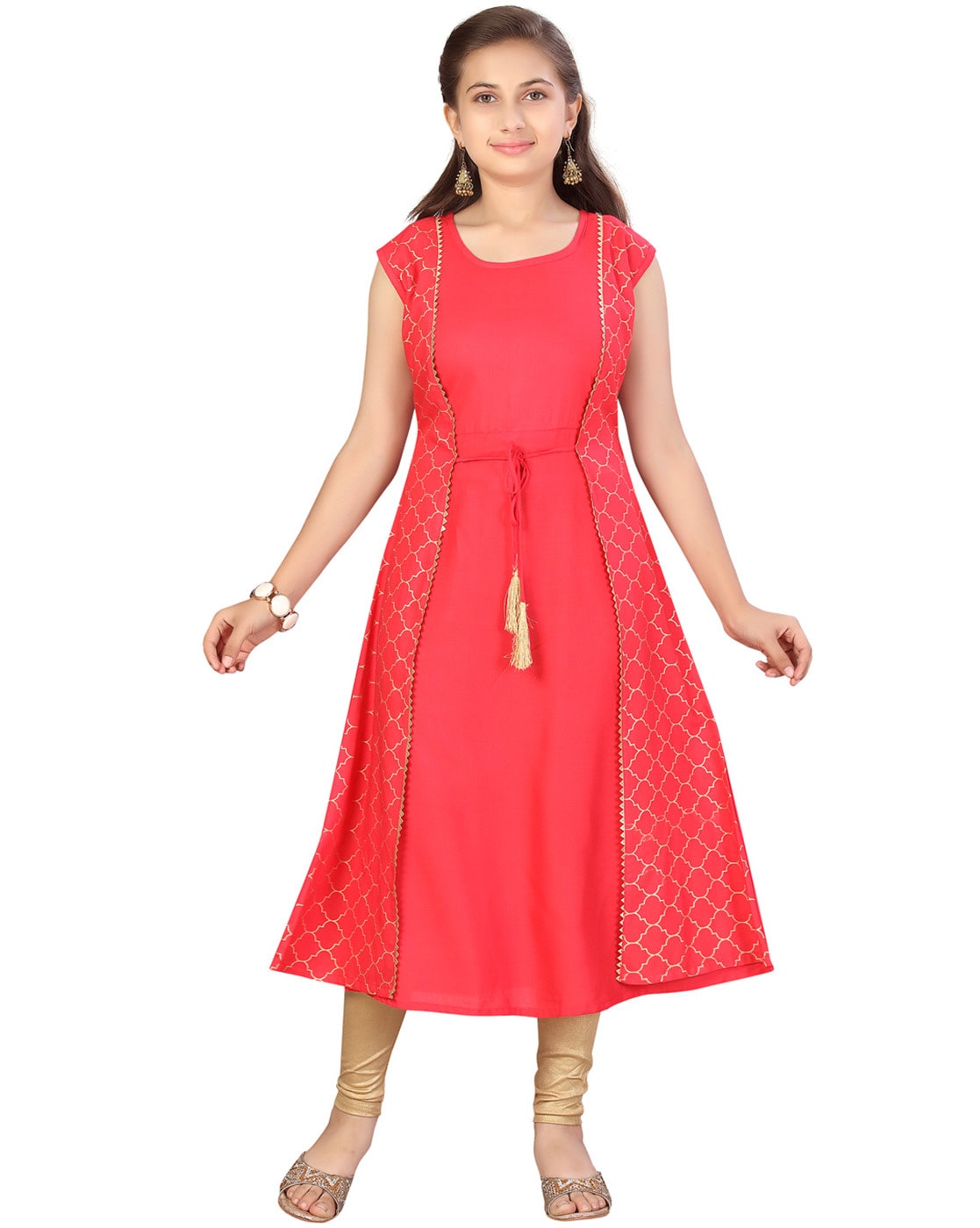 Buy Beige Cotton Kurti for Women | Knee Length Straight Cut with Front Slit