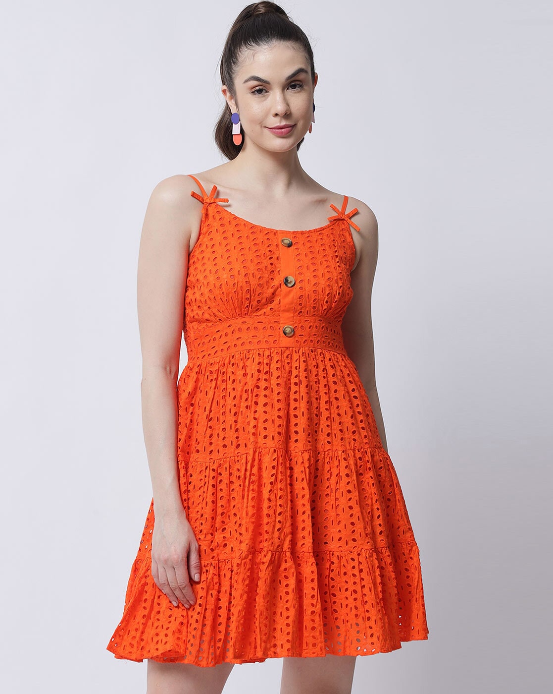 Orange colour best sale frock design