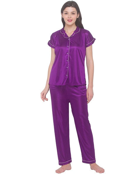 Silk Solid Pajama Sets for Women for sale