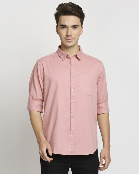 Buy Soft Pink - Cotton Solid Shirts For Men Online in India -Beyoung