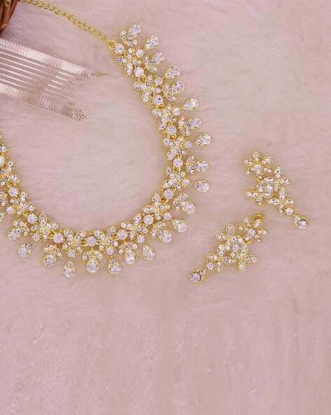 White stone necklace gold on sale designs