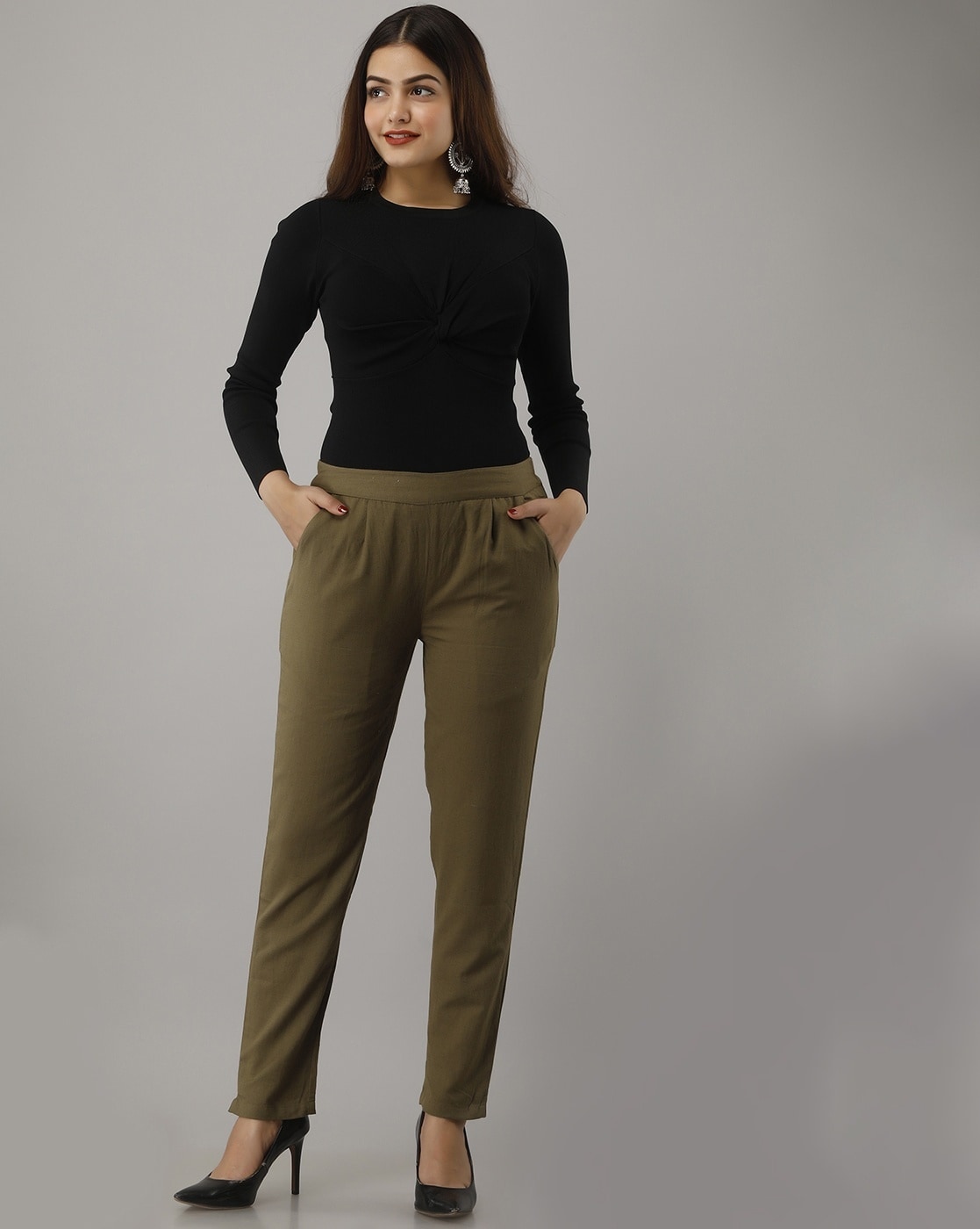 Buy Womens Light Moss Green Straight Fit Trousers for Women Online at  Bewakoof