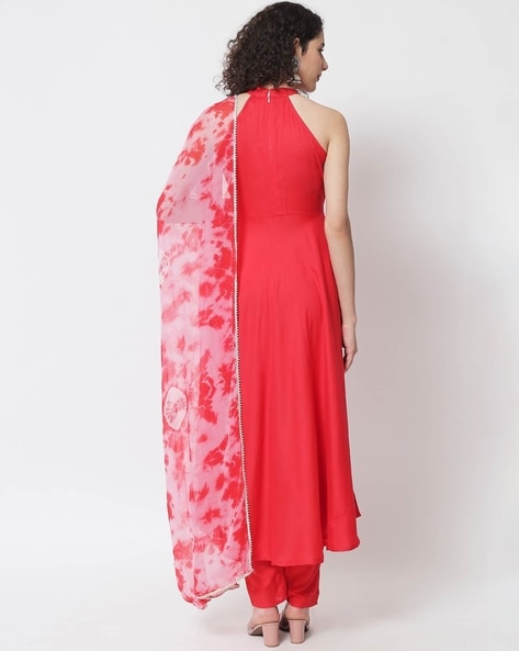 Kurta Sets & Suits | Peach Colour Sleeveless Anarkali Dress With Dupatt |  Freeup