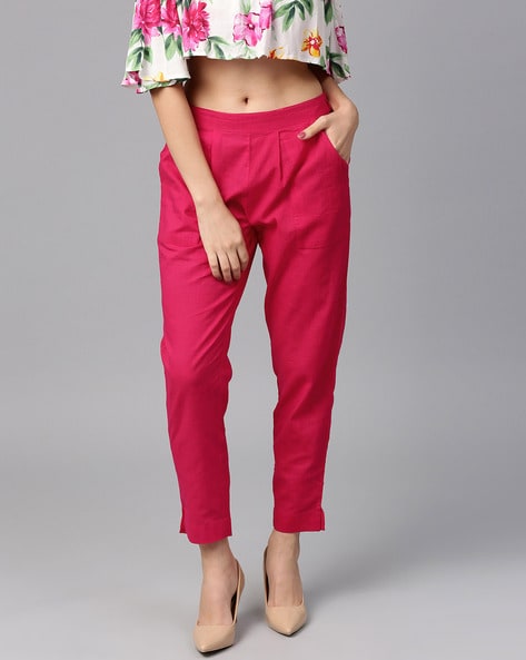 Buy Women Solid Cherry Cotton Mid Rise Kurti Pants Online  GoColors