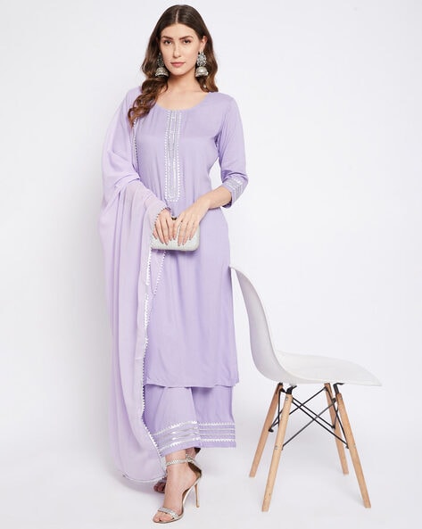Trendmalls Women's Chaderi Cotton Embroidery Salwar Suit Set Kurta Pant  with Dupatta Grey Kurta Set for Women,Party Wear - Trendmalls - 4256304