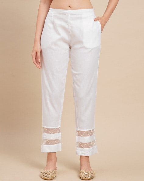 Buy Ankle Length Drawstring Trouser Pant for Women  Girls White Small at  Amazonin