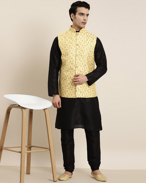Buy Pret A Porter Black colored Designer Pathani Suit With Classic Check  Nehru Jacket. at Amazon.in