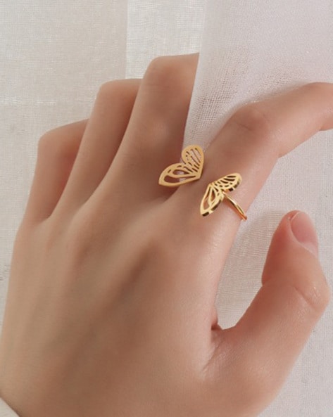 TOYFUNNY Copper Butterfly Ring Open Diamond Ring Bright Stereo Ring  Suitable For All Kinds Of Scenes Jewelry For Teen Girls Rings Thick Rings  Size 4 Wild Rings Vintage Double Ring Nontarnishable -