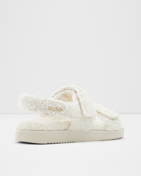 White furry online sandals