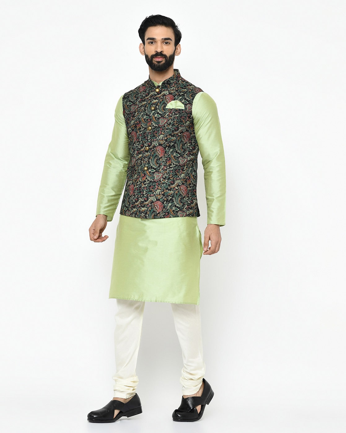 Light green kurta hot sale with waistcoat