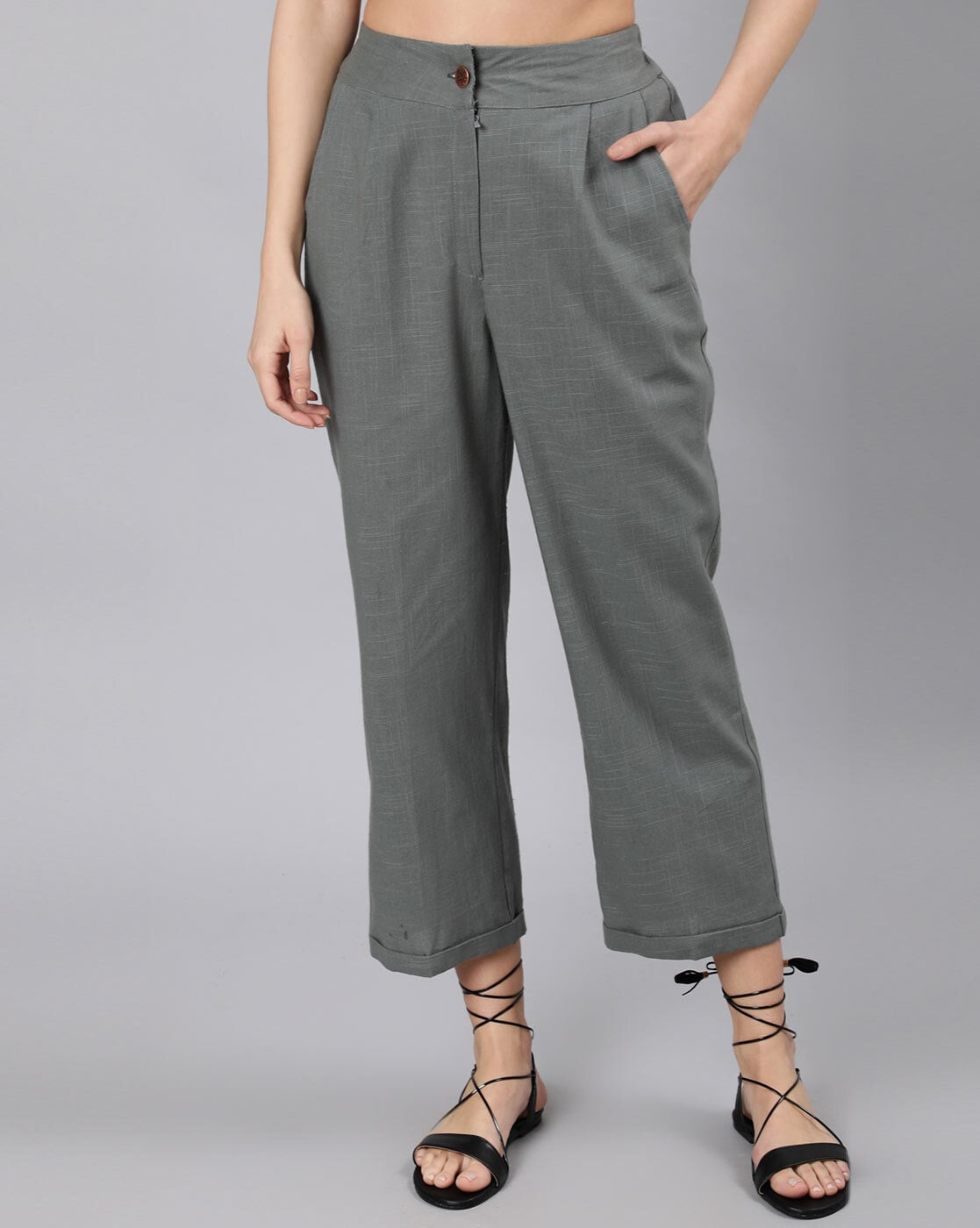 Solid High Rise Waist Pant