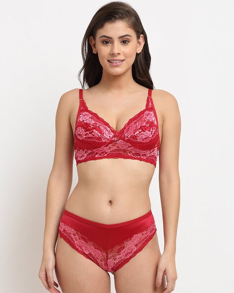Buy online Laced Bra And Panty Set from lingerie for Women by