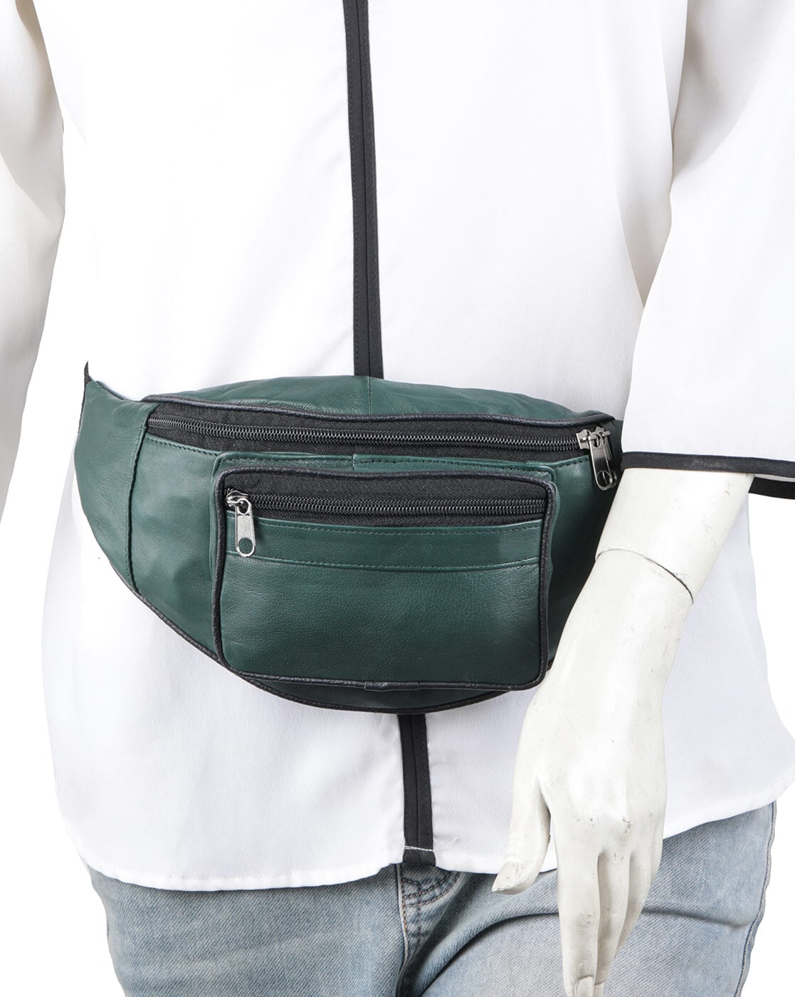 Genuine Leather Multi Zip Waist Bag Bumbag by Lorenz at Lambland