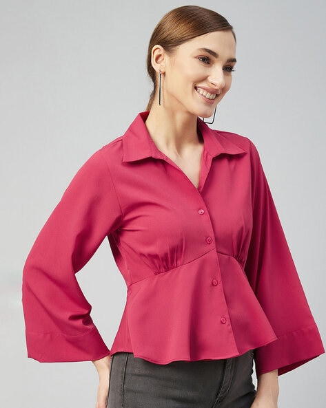 Collar-Neck 3/4th-Sleeve Top