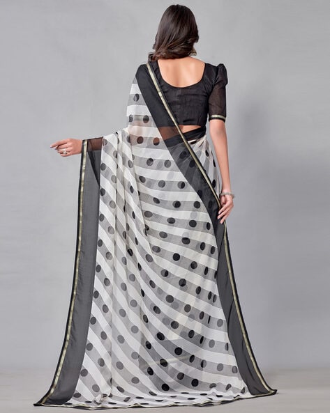 Grey Floral Printed Chiffon Saree