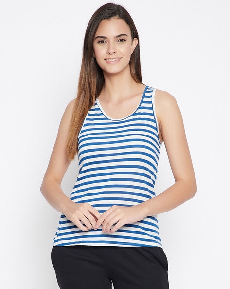 Clovia Striped Sleeveless Camisole