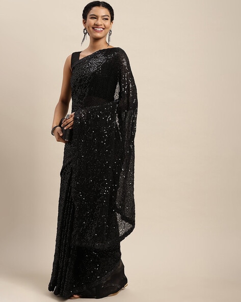 Buy ksevencreation Solid/Plain Bollywood Silk Blend Black Sarees Online @  Best Price In India | Flipkart.com