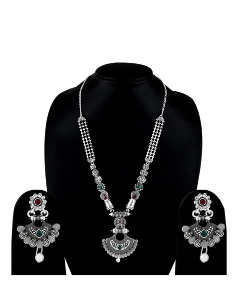 Buy Jewelopia German Silver Oxidised Necklace Set Traditional Choker Style Black  Metal Necklace Set with Earrings Combo Boho Jewellery Set for Women and  Girls Online at Best Prices in India  JioMart