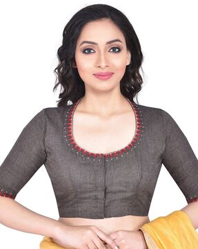 Black belvet sleeveless readymade saree blouse square neck deep back  openable from back side with hooks and padded