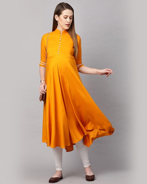 Momtobe A-line Kurta with Mandarin Collar