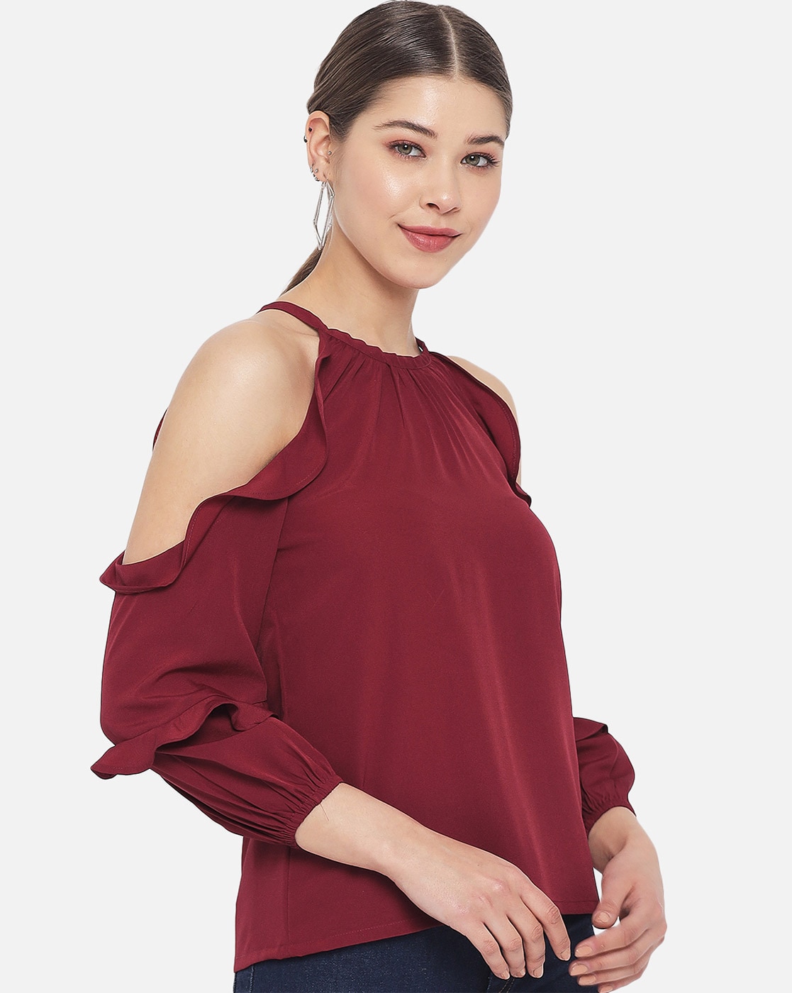 Xhilaration maroon 2025 cold shoulder top