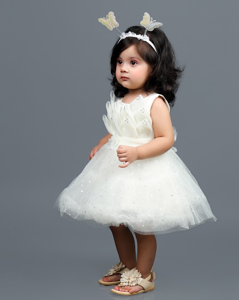 Pantaloons Baby Girls Printed Sleeveless Party White Dress - Selling Fast  at Pantaloons.com