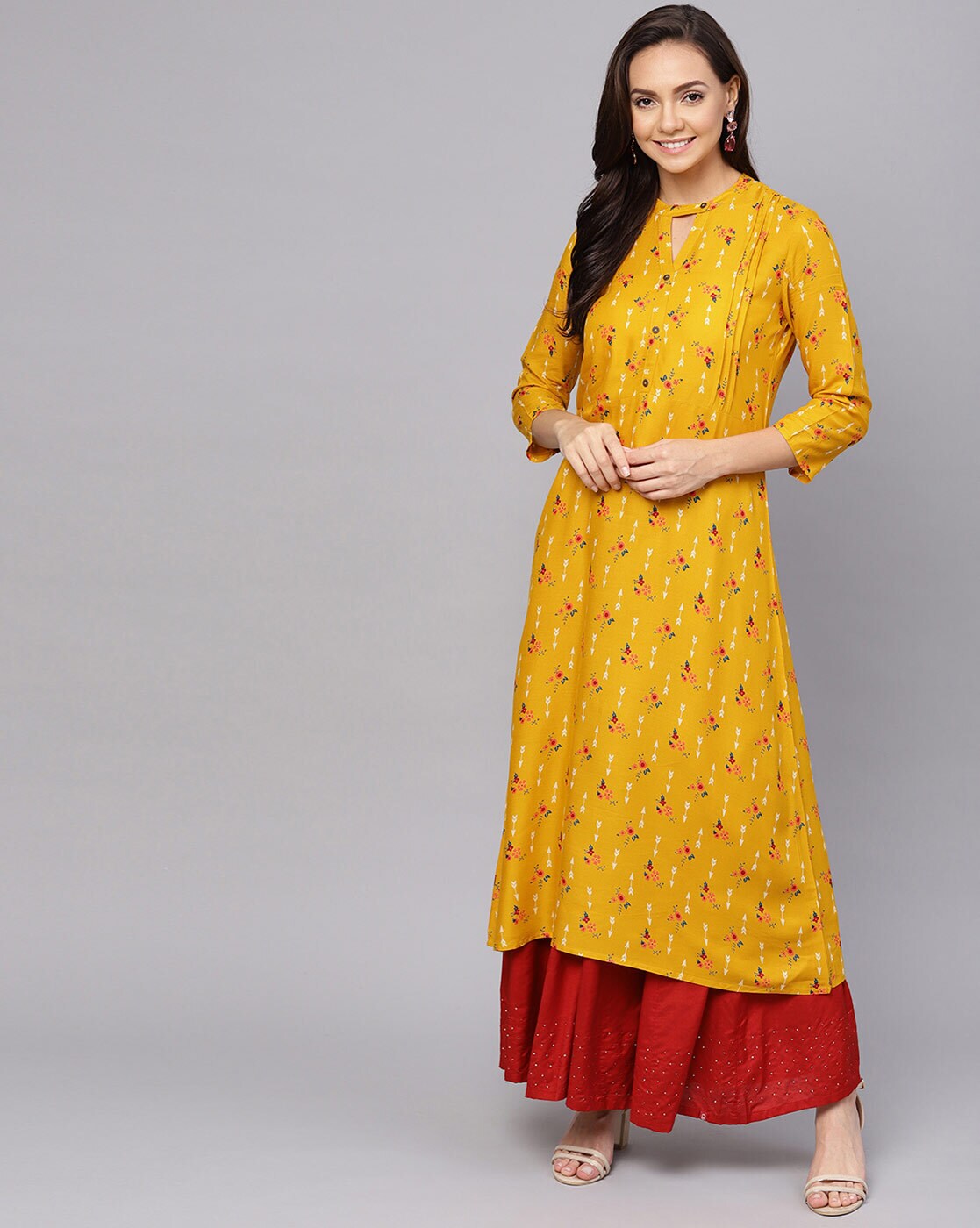 Kurtas  Kurtis  Musturd yellow printed A line cotton 