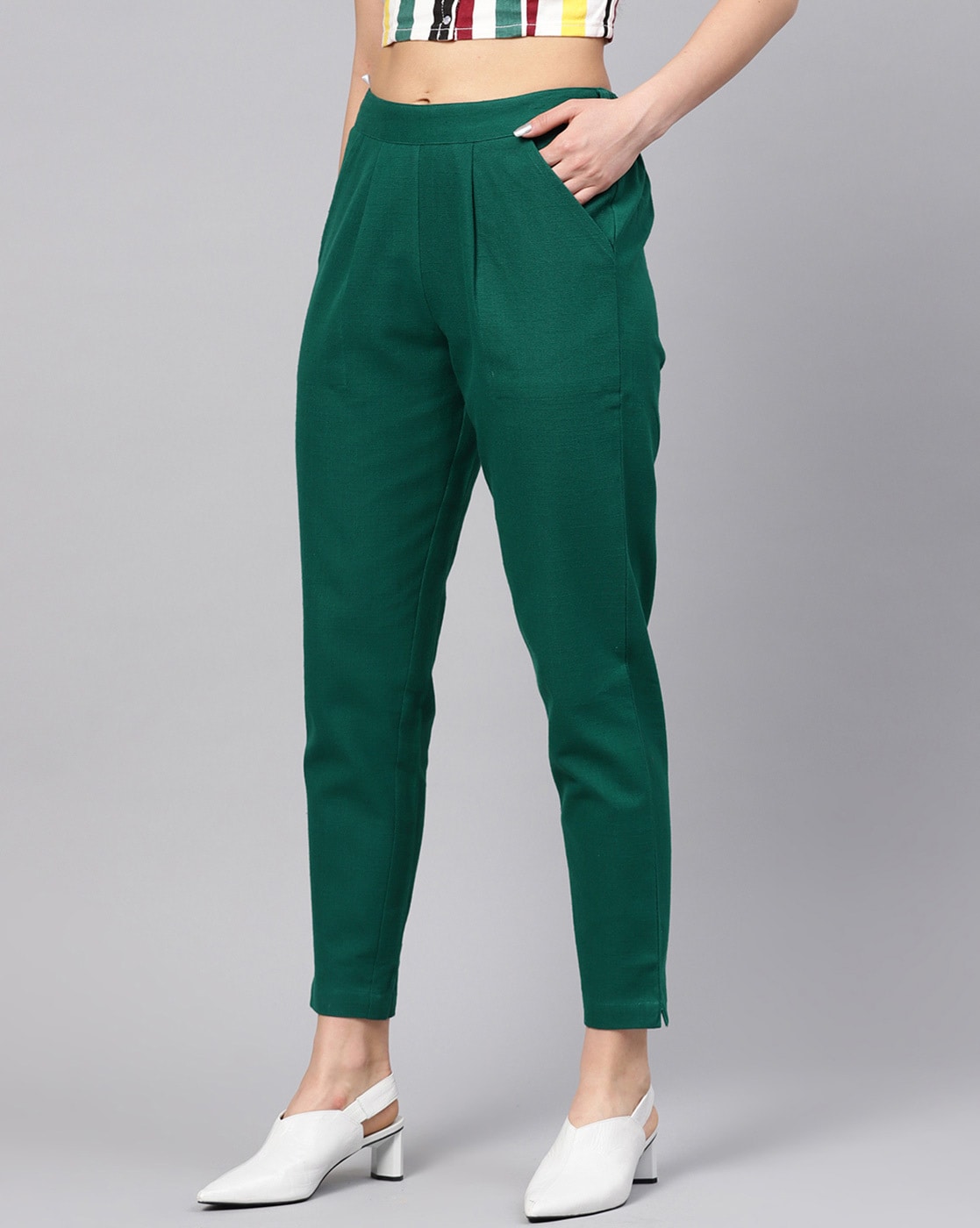Buy Green Trousers & Pants for Women by Jaipur Kurti Online