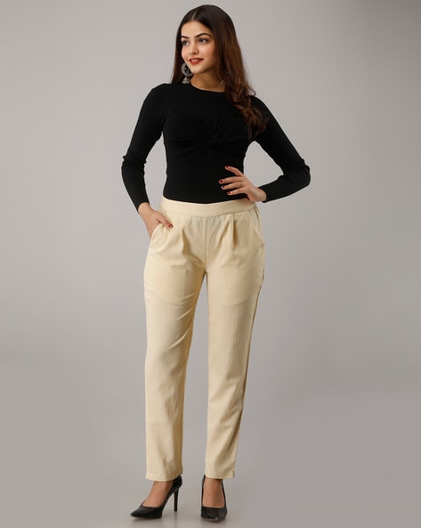 GO COLORS Regular Fit Women Cream Trousers - Buy GO COLORS Regular Fit  Women Cream Trousers Online at Best Prices in India