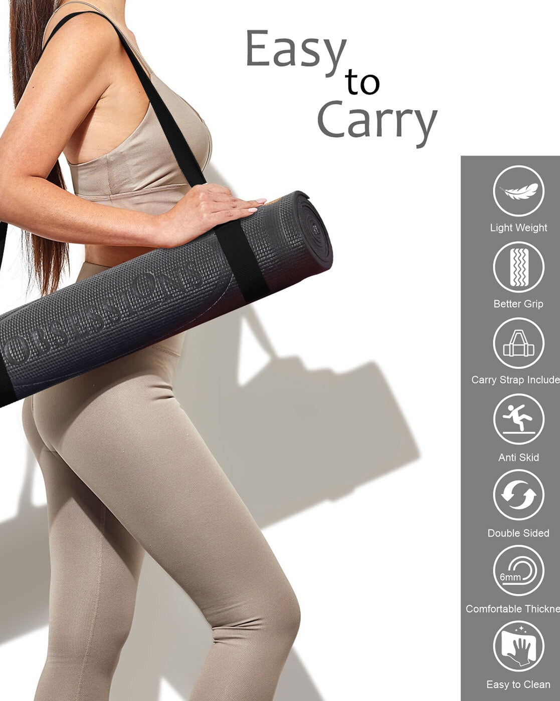 Fabletics Yoga Mat Carry Strap Soft Grey Discontinued New In