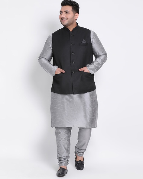 Hand-c Elegant Punjabi Style Black Nehru Jacket with Kurta Pajama Set –  Desioz
