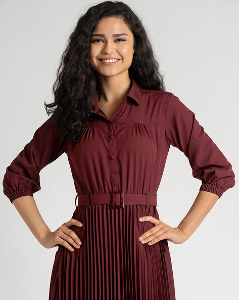 Dressberry Women Fit and Flare Maroon Dress - Price History