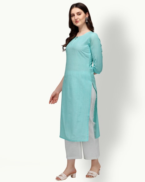 Blue Supernet Plain Casual Kurti, Occasion : Formal, Style : Straight at  Best Price in Varanasi