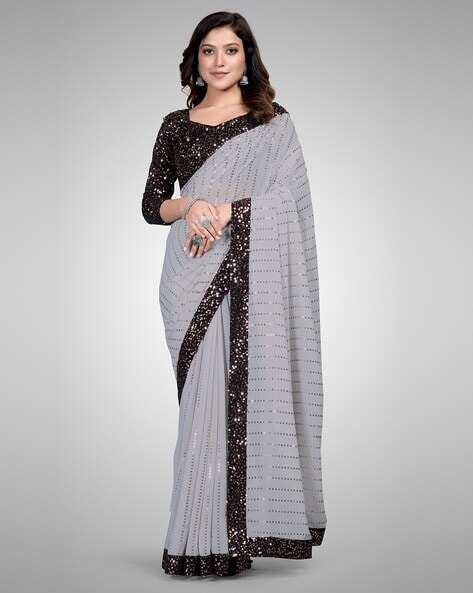 Buy Soch Black & Grey Saree With Unstitched Blouse for Women Online @ Tata  CLiQ
