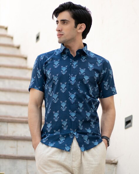 Buy Blue Cotton Half Jaipuri Print Shirt For Men Online, Tistabene -  Tistabene