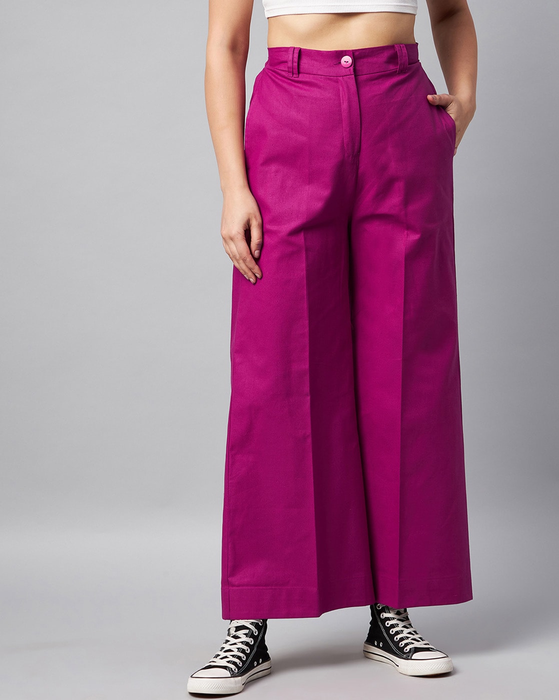 Purple Ribbed Wide Leg Coord Pants