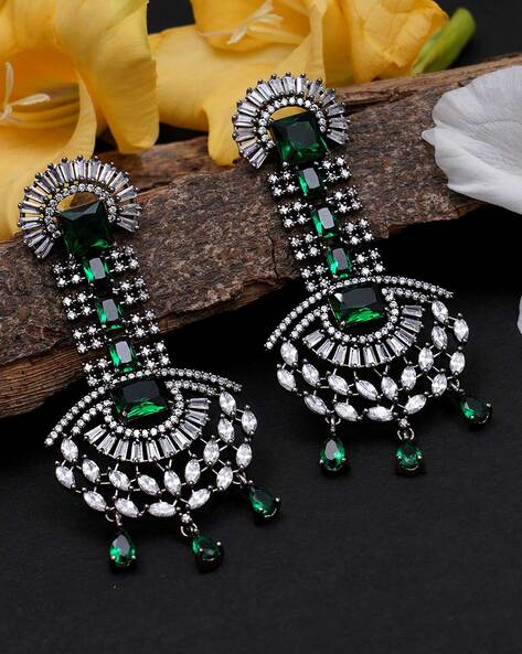 Buy Silver cubic zirconia diamond danglers by VIVINIA by Vidhi Mehra at  Aashni and Co