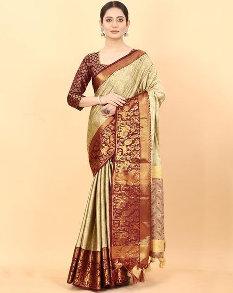 Buy Yourwish Women Beige, Maroon Woven Cotton Silk Assam Silk Saree Online  at Best Prices in India - JioMart.