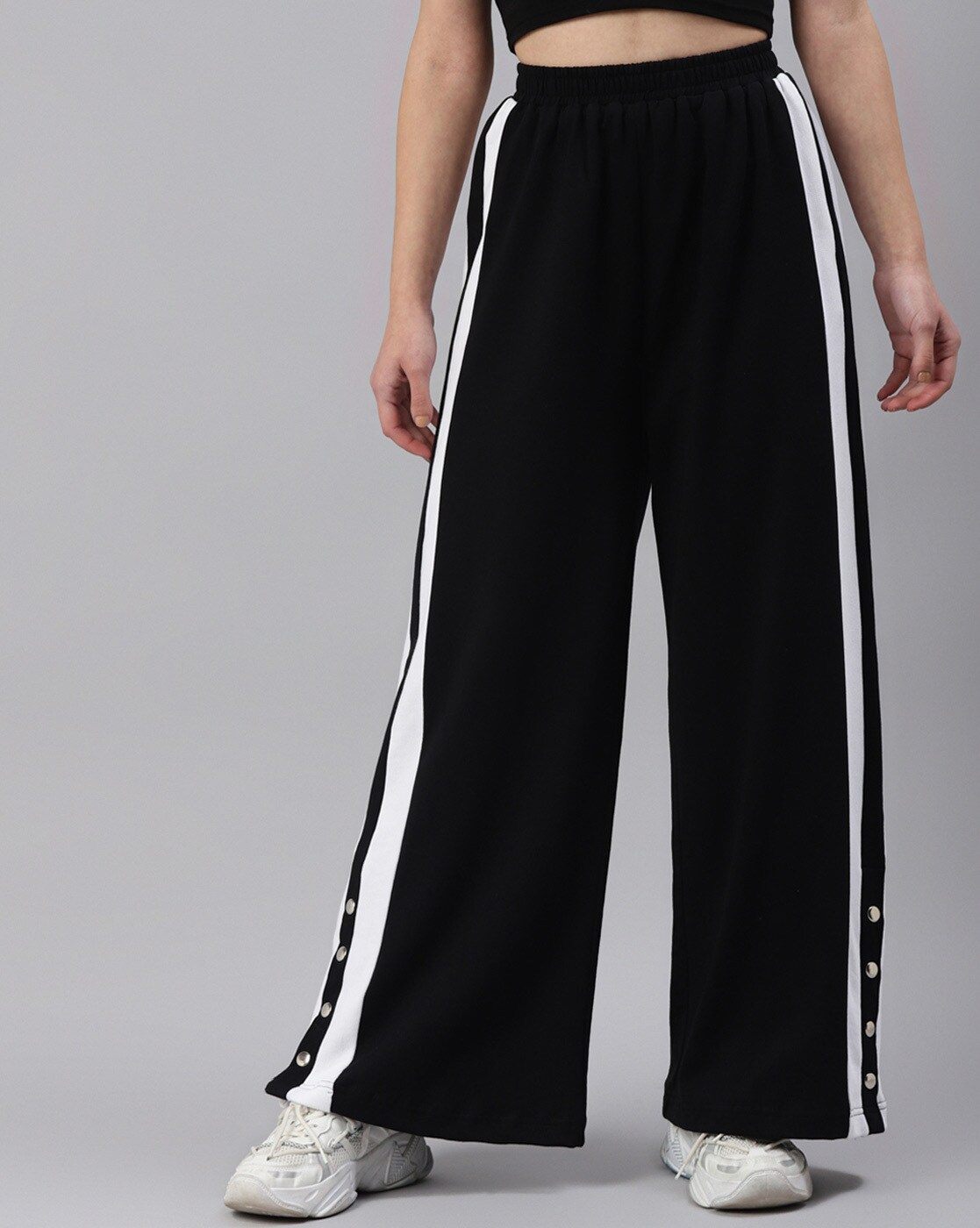 Laabha Solid Mid Rise Flared Track Pants Black 