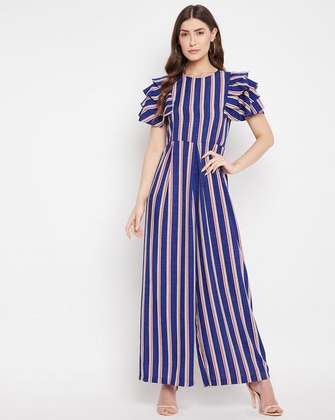 Striped short clearance sleeve jumpsuit